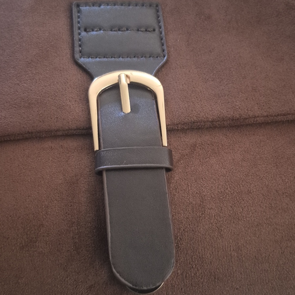 Commense Faux Suede Shoulder Bag  Buckle Strap Brown NWT - Picture 9 of 11